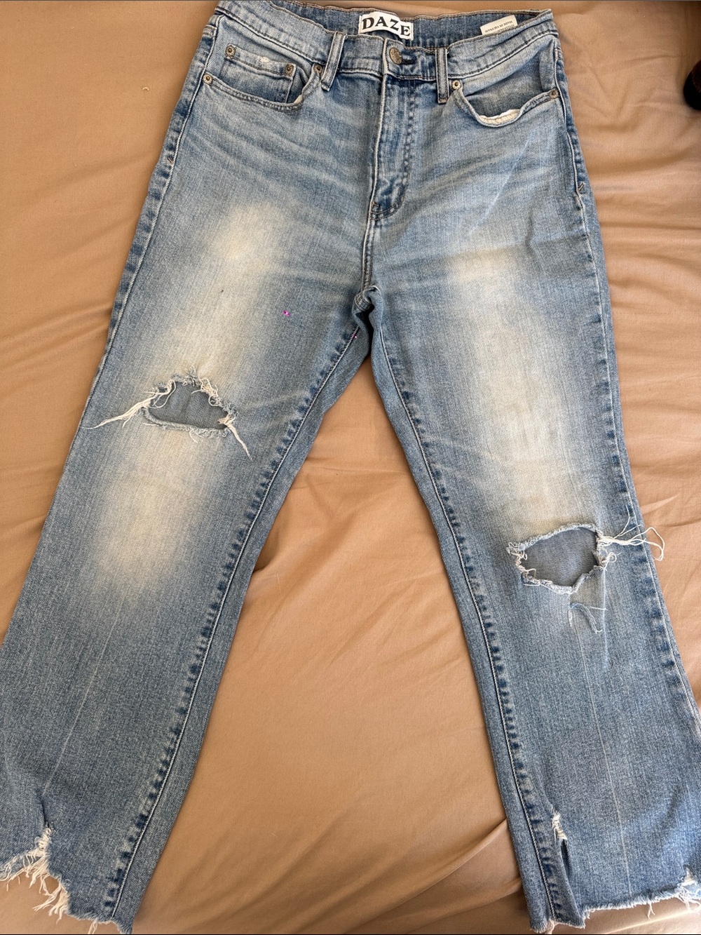 DAZE Women's Light Blue Distressed Wide Leg Jeans